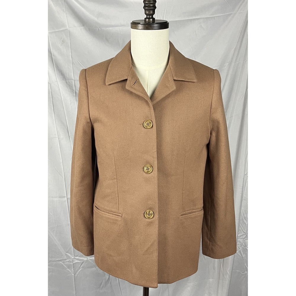 Savannah II Vintage Women 10 Camel Tan 100% Wool 3-Button Car Coat Jacket Lined